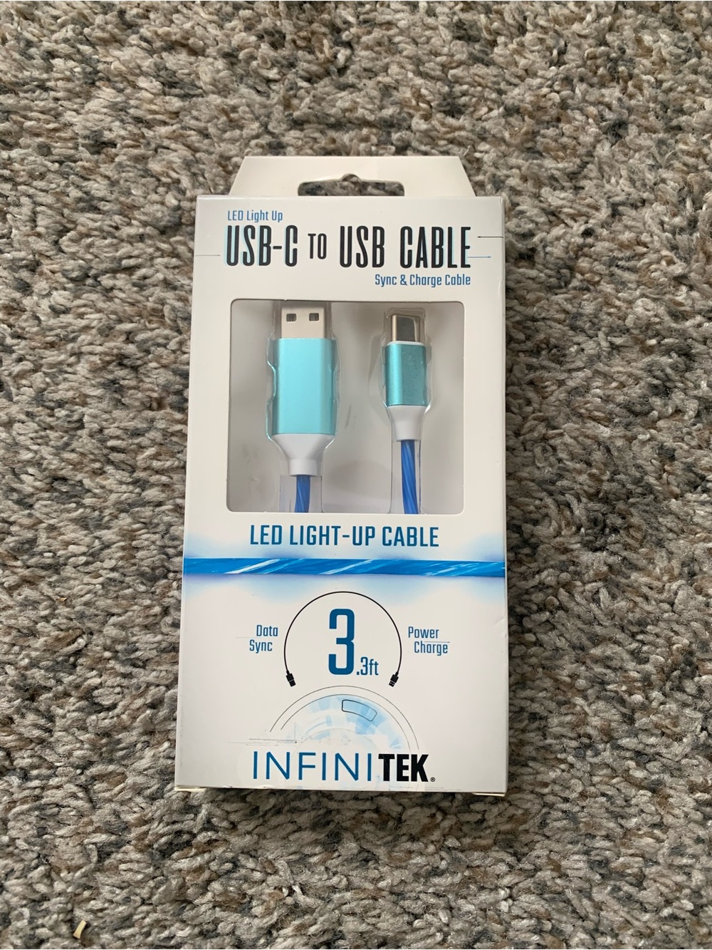 INFINITEK Blue LED USB-C to USB 3.3ft Sync & Charge Cable